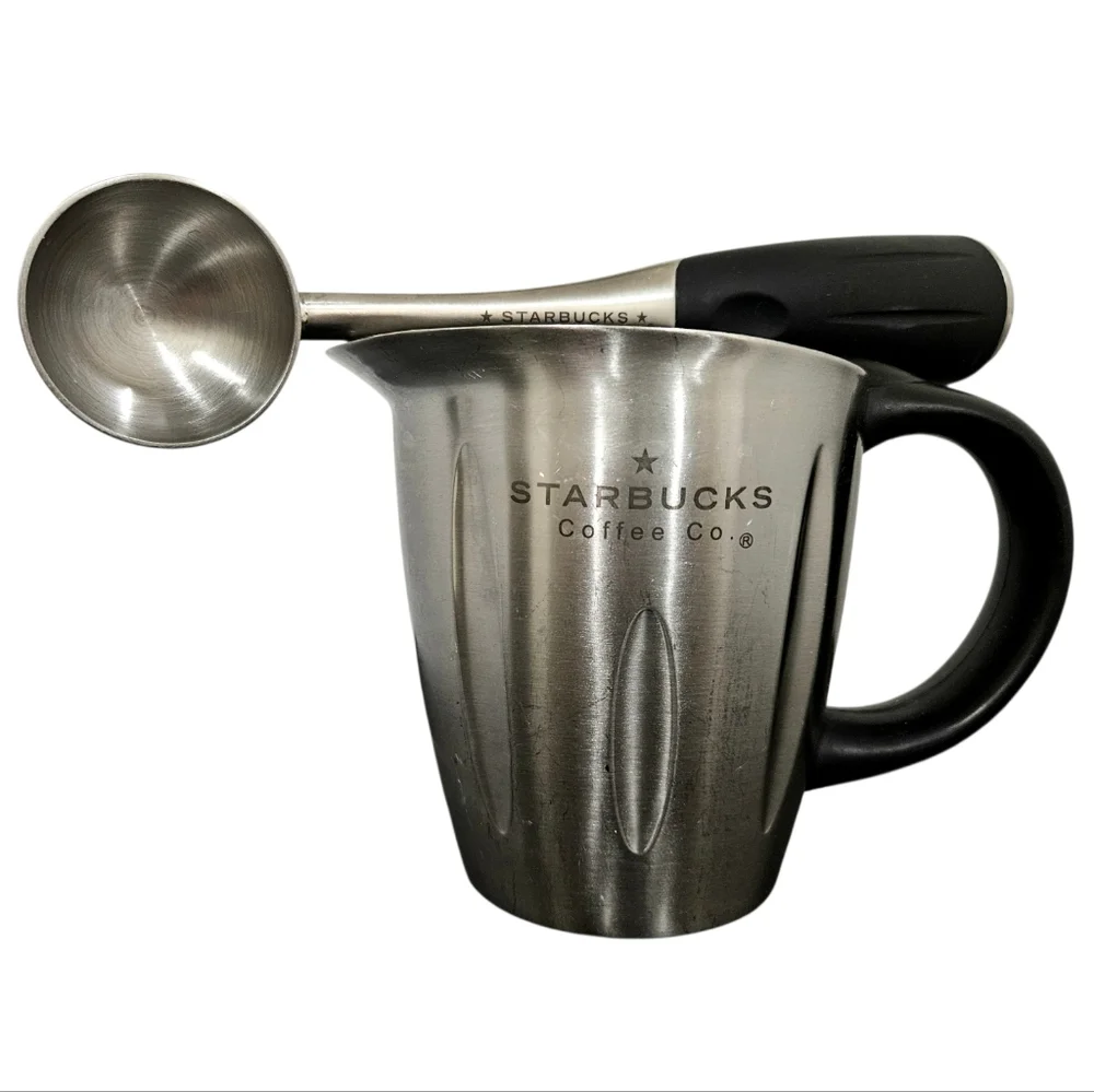 STARBUCKS Barista Set milk frother coffee scoop stainless pitcher GUC 20 oz